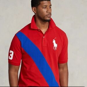 Polo Ralph Lauren Big Pony Mesh Polo Shirt  Red Blur Mens Size 3XLT Tall